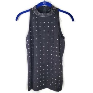 WHBM White House Black Market Black Silver Stud Mock Neck Blouse Size XS NWT